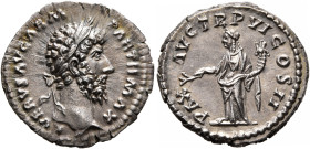 Lucius Verus, 161-169. Denarius (Silver, 18 mm, 3.30 g, 12 h), Rome, summer-December 166. L VERVS AVG ARM PARTH MAX Laureate head of Lucius Verus to r...