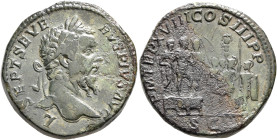 Septimius Severus, 193-211. Sestertius (Bronze, 31 mm, 24.15 g, 12 h), Rome, 210. L•SEPT SEVERVS PIVS AVG Laureate head of Septimius Severus to right....