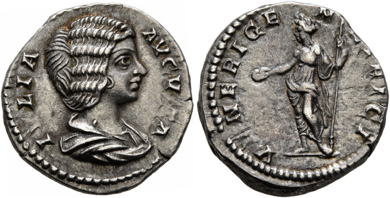 Julia Domna, Augusta, 193-217. Denarius (Silver, 17 mm, 3.63 g, 11 h), Rome, 198...