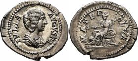 Julia Domna, Augusta, 193-217. Denarius (Silver, 22 mm, 3.54 g, 11 h), Rome, 205. IVLIA AVGVSTA Draped bust of Julia Domna to right. Rev. MATER DEVM C...