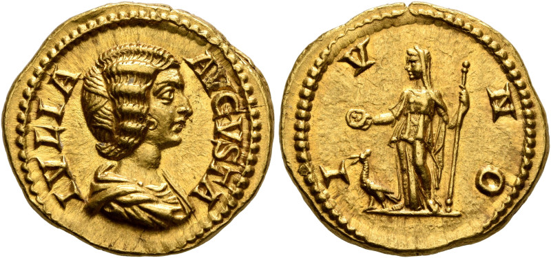 Julia Domna, Augusta, 193-217. Aureus (Gold, 20 mm, 7.35 g, 12 h), Rome, 206. IV...