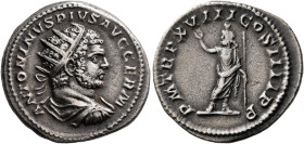 Caracalla, 198-217. Antoninianus (Silver, 22 mm, 5.12 g, 6 h), Rome, 215. ANTONINVS PIVS AVG GERM Radiate, draped and cuirassed bust of Caracalla to r...