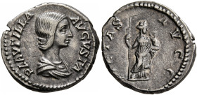 Plautilla, Augusta, 202-205. Denarius (Silver, 18 mm, 3.69 g, 11 h), Rome, 203-204. PLAVTILLA AVGVSTA Draped bust of Plautilla to right. Rev. PIETAS A...
