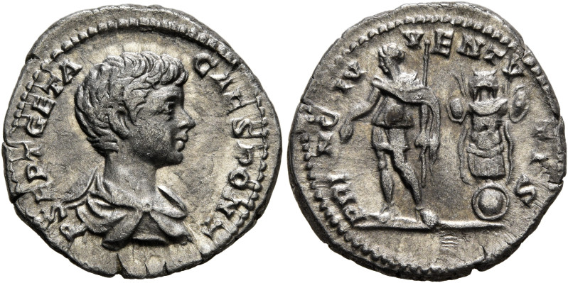 Geta, as Caesar, 198-209. Denarius (Silver, 18 mm, 3.24 g, 12 h), Rome, 200-202....
