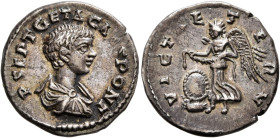 Geta, as Caesar, 198-209. Denarius (Silver, 18 mm, 3.34 g, 6 h), Laodicea, 200-202. P SEPT GETA CAES PONT Bare-headed, draped and cuirassed bust of Ge...