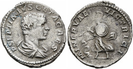 Geta, 209-211. Denarius (Silver, 19 mm, 2.91 g, 12 h), Rome, 202-209. P SEPTIMIVS GETA CAES Bare-headed, draped and cuirassed bust of Geta to right, s...