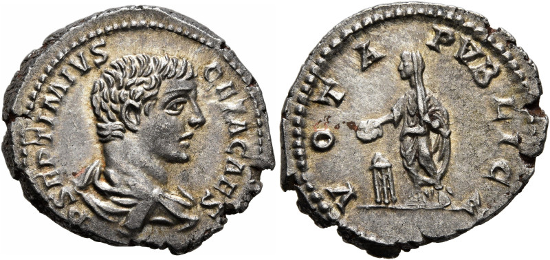 Geta, as Caesar, 198-209. Denarius (Silver, 20 mm, 3.37 g, 12 h), Rome, 206-207....