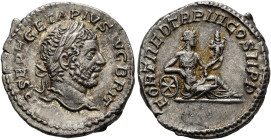 Geta, 209-211. Denarius (Silver, 18 mm, 3.56 g, 12 h), Rome, 211. P SEPT GETA PIVS AVG BRIT Laureate head of Geta to right. Rev. FORT RED TR P III COS...