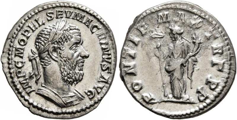 Macrinus, 217-218. Denarius (Silver, 19 mm, 3.31 g, 6 h), Rome, summer 217-early...