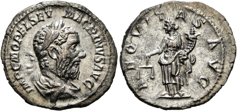 Macrinus, 217-218. Denarius (Silver, 19 mm, 2.22 g, 6 h), Rome, March-June 218. ...