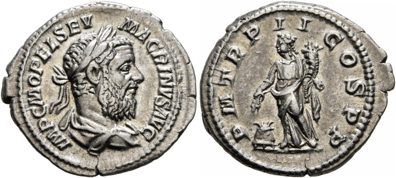 Macrinus, 217-218. Denarius (Silver, 20 mm, 3.13 g, 12 h), Rome, March-June 218....