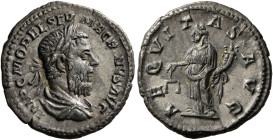Macrinus, 217-218. Denarius (Silver, 18 mm, 2.79 g, 6 h), Rome, March-June 218. IMP C M OPEL SEV MACRINVS AVG Laureate and draped bust of Macrinus to ...