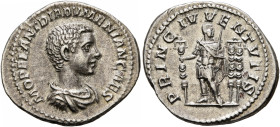 Diadumenian, as Caesar, 217-218. Denarius (Silver, 20 mm, 3.00 g, 6 h), Rome, summer 217-early 218. M OPEL ANT DIADVMENIAN CAES Bare-headed, draped an...