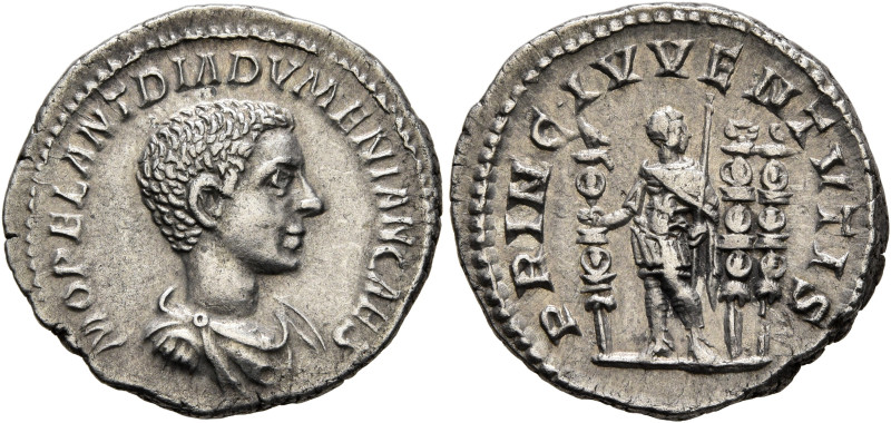 Diadumenian, as Caesar, 217-218. Denarius (Silver, 19 mm, 3.22 g, 12 h), Rome, s...
