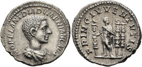 Diadumenian, as Caesar, 217-218. Denarius (Silver, 19 mm, 3.22 g, 12 h), Rome, summer 217-early 218. M OPEL ANT DIADVMENIAN CAES Bare-headed, draped a...