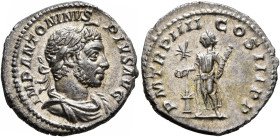 Elagabalus, 218-222. Denarius (Silver, 19 mm, 3.10 g, 6 h), Rome, 221. IMP ANTONINVS PIVS AVG Laureate and draped bust of Elagabalus to right, wearing...