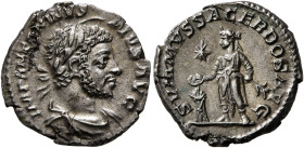 Elagabalus, 218-222. Denarius (Silver, 18 mm, 2.32 g, 6 h), Rome, 221-222. IMP ANTONINVS PIVS AVG Laureate and draped bust of Elagabalus to right, wea...