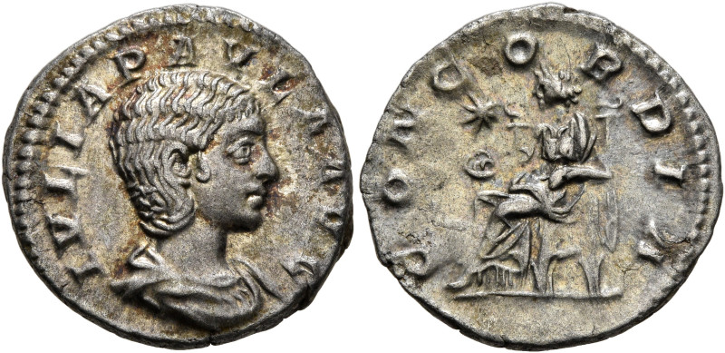 Julia Paula, Augusta, 219-220. Denarius (Silver, 17 mm, 2.69 g, 11 h), Rome, 220...