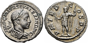 Severus Alexander, 222-235. Denarius (Silver, 20 mm, 3.18 g, 6 h), Rome, 222. IMP C M AVR SEV ALEXAND AVG Laureate and draped bust of Severus Alexande...