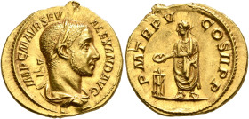 Severus Alexander, 222-235. Aureus (Gold, 20 mm, 6.65 g, 12 h), Rome, 226. IMP C M AVR SEV ALEXAND AVG Laureate and draped bust of Severus Alexander t...