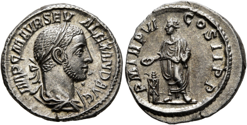 Severus Alexander, 222-235. Denarius (Silver, 19 mm, 3.06 g, 1 h), Rome, 227. IM...