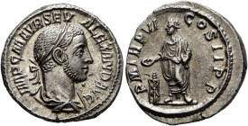 Severus Alexander, 222-235. Denarius (Silver, 19 mm, 3.06 g, 1 h), Rome, 227. IMP C M AVR SEV ALEXAND AVG Laureate and draped bust of Severus Alexande...