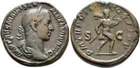Severus Alexander, 222-235. Sestertius (Orichalcum, 31 mm, 23.49 g, 12 h), Rome, 228. IMP CAES M AVR SEV ALEXANDER AVG Laureate and draped bust of Sev...