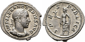 Severus Alexander, 222-235. Denarius (Silver, 20 mm, 3.15 g, 1 h), Rome, 232. IMP ALEXANDER PIVS AVG Laureate, draped and cuirassed bust of Severus Al...