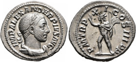 Severus Alexander, 222-235. Denarius (Silver, 20 mm, 3.09 g, 12 h), Rome, 232. IMP ALEXANDER PIVS AVG Laureate and draped bust of Severus Alexander to...