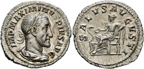 Maximinus I, 235-238. Denarius (Silver, 20 mm, 2.72 g, 12 h), Rome, 235-236. IMP MAXIMINVS PIVS AVG Laureate, draped and cuirassed bust of Maximinus I...