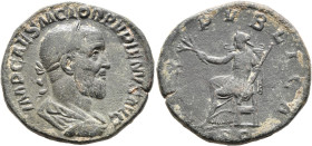 Pupienus, 238. Sestertius (Orichalcum, 29 mm, 17.50 g, 12 h), Rome, circa April-June 238. IMP CAES M CLOD PVPIENVS AVG Laureate, draped and cuirassed ...