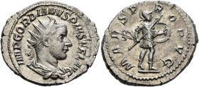 Gordian III, 238-244. Antoninianus (Silver, 23 mm, 4.57 g, 7 h), Rome, 244. IMP GORDIANVS PIVS FEL AVG Radiate, draped and cuirassed bust of Gordian I...