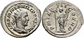 Philip I, 244-249. Antoninianus (Silver, 25 mm, 5.06 g, 6 h), Rome, 246. IMP M IVL PHILIPPVS AVG Radiate, draped and cuirassed bust of Philip I to rig...