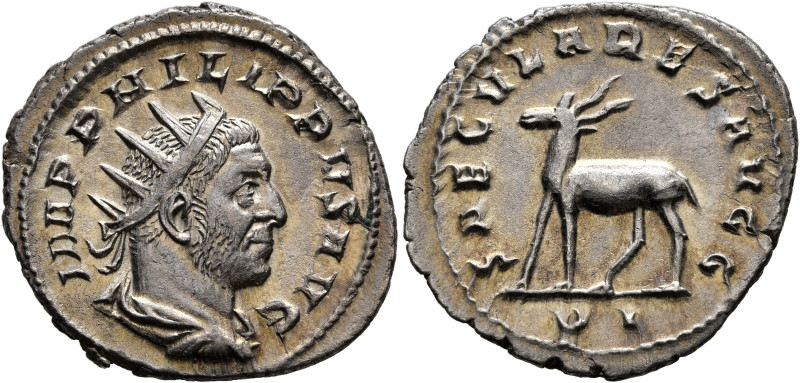 Philip I, 244-249. Antoninianus (Silver, 23 mm, 3.79 g, 6 h), Rome, 248. IMP PHI...