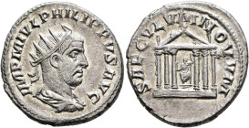 Philip I, 244-249. Antoninianus (Silver, 22 mm, 4.97 g, 6 h), Antiochia, 248-249. IMP M IVL PHILIPPVS AVG Radiate, draped and cuirassed bust of Philip...