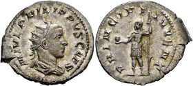 Philip II, as Caesar, 244-247. Antoninianus (Silver, 24 mm, 3.35 g, 12 h), Rome, 246. M IVL PHILIPPVS CAES Radiate and draped bust of Philip II to rig...