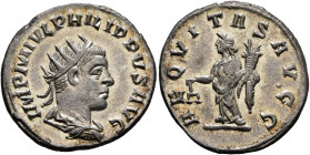 Philip II, 247-249. Antoninianus (Silver, 21 mm, 3.86 g, 11 h), Antiochia, 247-248. IMP M IVL PHILIPPVS AVG Radiate, draped and cuirassed bust of Phil...