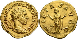 Volusian, 251-253. Binio (Gold, 21 mm, 4.89 g, 12 h), Rome. IMP CAE C VIB VOLVSIANO AVG Radiate, draped and cuirassed bust of Volusian to right, seen ...
