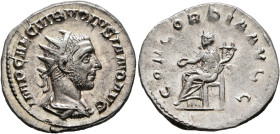 Volusian, 251-253. Antoninianus (Silver, 21 mm, 3.86 g, 7 h), Rome, 251-252. IMP CAE C VIB VOLVSIANO AVG Radiate, draped and cuirassed bust of Volusia...