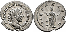 Volusian, 251-253. Antoninianus (Silver, 22 mm, 2.89 g, 12 h), Rome, 253. IMP CAE C VIB VOLVSIANO AVG Radiate, draped and cuirassed bust of Volusian t...
