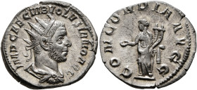 Volusian, 251-253. Antoninianus (Silver, 21 mm, 3.29 g, 7 h), Rome, 253. IMP CAE C VIB VOLVSIANO AVG Radiate, draped and cuirassed bust of Volusian to...