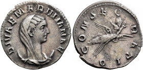 Diva Mariniana, died before 253. Antoninianus (Silver, 20 mm, 2.55 g, 5 h), Viminacium, 253-254. DIVAE MARINIANAE Veiled and draped bust of Diva Marin...