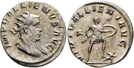 Gallienus, 253-268. Antoninianus (Silver, 21 mm, 3.19 g, 6 h), Mediolanum, 260-261. IMP GALLIENVS AVG Radiate and cuirassed bust of Gallienus to right...