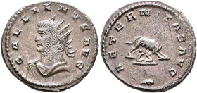 Gallienus, 253-268. Antoninianus (Silvered bronze, 21 mm, 3.44 g, 6 h), Antiochia, 264-265. GALLIENVS AVG Radiate, draped and cuirassed bust of Gallie...