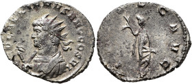 Gallienus, 253-268. Antoninianus (Silvered bronze, 22 mm, 3.12 g, 12 h), Mediolanum, 266. IMP GALLIENVS AVG P F COS VI Radiate bust of Gallienus to le...