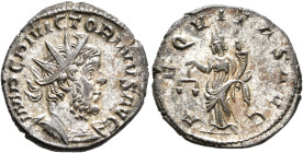 Victorinus, Romano-Gallic Emperor, 269-271. Antoninianus (Silvered bronze, 20 mm, 3.43 g, 1 h), Cologne, summer 269. IMP C PI VICTORINVS AVG Radiate a...