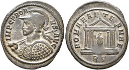 Probus, 276-282. Antoninianus (Silvered bronze, 25 mm, 4.52 g, 6 h), Rome, 277. IMP C PROBVS AVG Radiate, helmeted and cuirassed bust of Probus to lef...