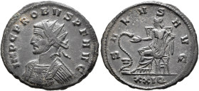 Probus, 276-282. Antoninianus (Bronze, 22 mm, 3.37 g, 12 h), Siscia, 277. IMP C PROBVS P F AVG Radiate and cuirassed bust of Probus to left. Rev. SALV...