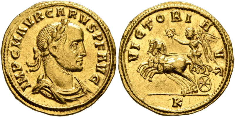 Carus, 282-283. Aureus (Gold, 20 mm, 4.60 g, 6 h), Cyzicus, late 282-early 283. ...