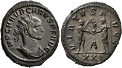 Carus, 282-283. Antoninianus (Silvered bronze, 21 mm, 3.63 g, 11 h), Siscia, 283. IMP C M AVR CARVS P F AVG Radiate, draped and cuirassed bust of Caru...